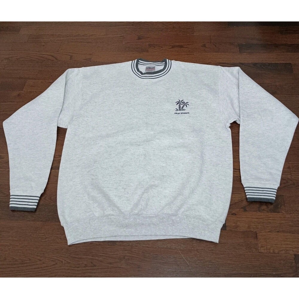 Vintage Palm Springs Sweatshirt Mens Large Oneita Embroidered Gray Made In USA